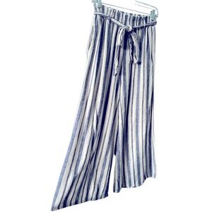 Cookies Clothing Hawaii Pre-Washed Linen Striped Wide Leg Crop Pants Medium